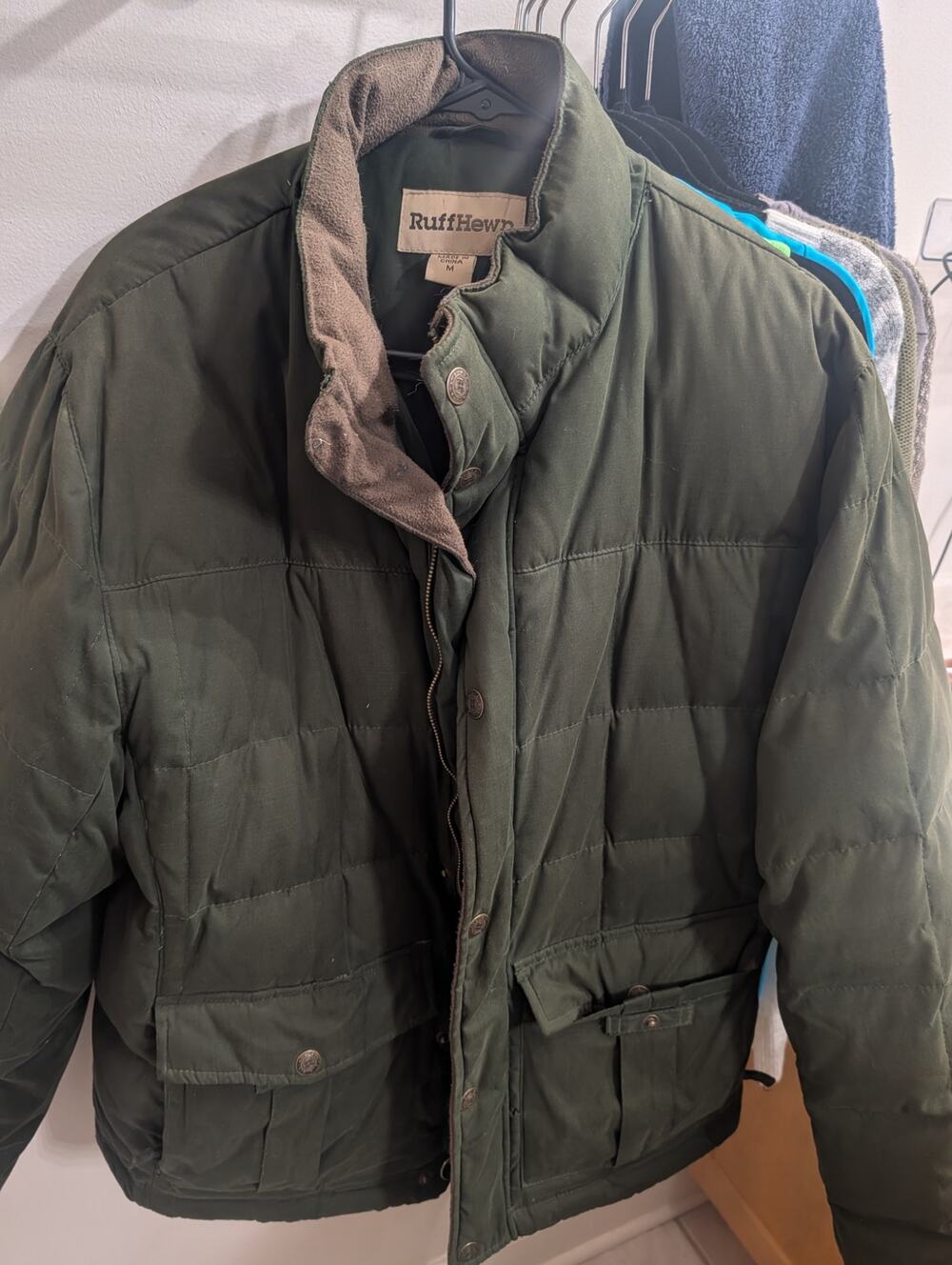 Ruff Hewn Men's M Olive Green Quilted Field Jacket Utility Pockets Outdoor
